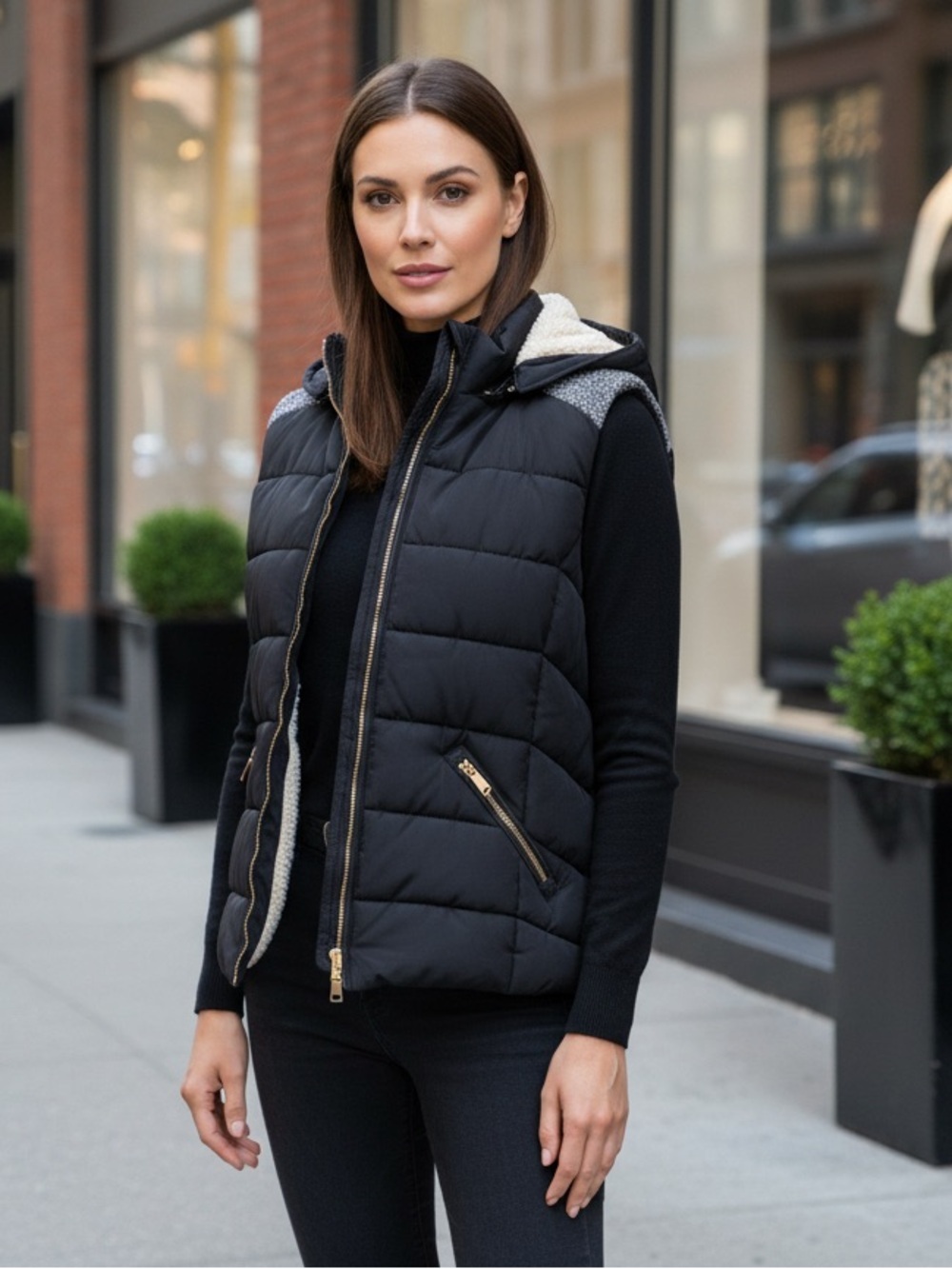 Ci Sono Black Puffer Jacket with Gold Accents